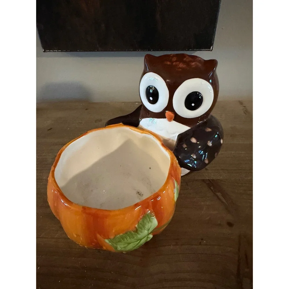 Belk Home‎ Accents Ceramic Owl with Pumpkin Bowl Fall Autumn Decor Candy Dish